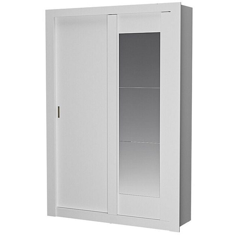 Vente-unique - Armoire petteri - 2 portes coulissantes - Avec miroir - L.152 cm - Blanc