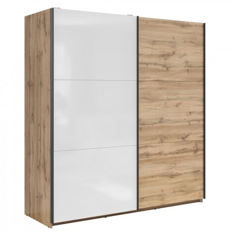 Armoire placard à 2 portes coulissantes coloris Blanc/Chêne wotan - Longueur 183 x Profondeur 60 x Hauteur 195,5 cm