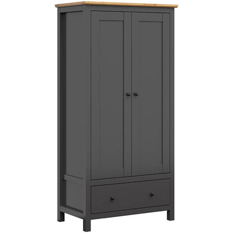 Armoire placard à 2 portes et 1 tiroir, coloris Gris graphite/Chêne artisan - Longueur 101 x Profondeur 57 x Hauteur 203 cm
