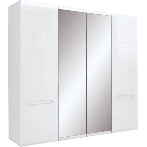 Armoire Placard à 4 portes avec miroir,coloris Blanc/Blanc haute brillance - Longueur 220 x Profondeur 57 x Hauteur 210 cm