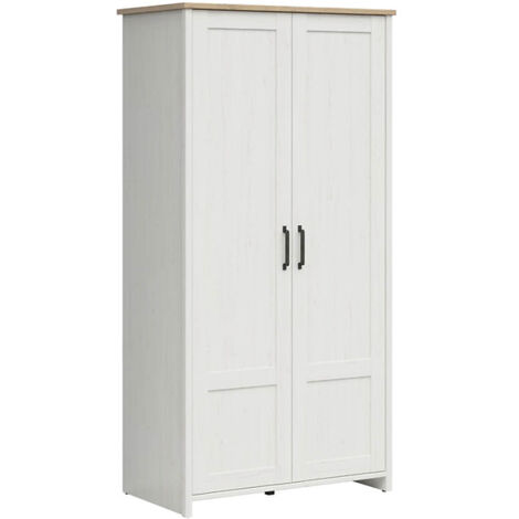 Armoire Placard à deux portes , coloris Blanc pin andersen/Chêne clair - Longueur 101,5 x Profondeur 57 x Hauteur 200,5 cm