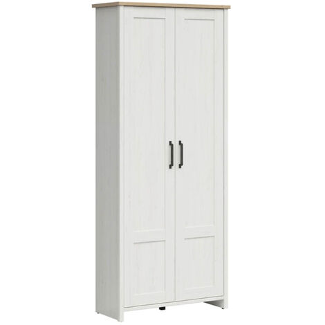 Armoire Placard à deux portes , coloris Blanc pin andersen/Chêne clair - Longueur 84,5 x Profondeur 36,5 x Hauteur 200,5 cm