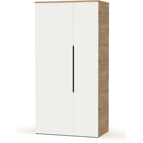 Armoire, placard coloris chêne doré, blanc - Longueur 100 x Profondeur 57 x hauteur 200 cm -PEGANE-