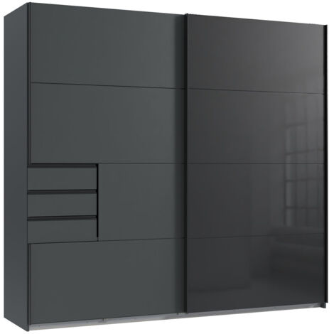 Armoire, placard coloris graphite et verre coloris noir, rechampis graphite - Longueur 225 x Hauteur 208 x Profondeur 64 cm