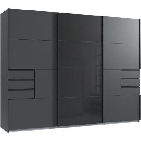 Armoire, placard coloris graphite et verre coloris noir, rechampis graphite - Longueur 270 x Hauteur 208 x Profondeur 64 cm