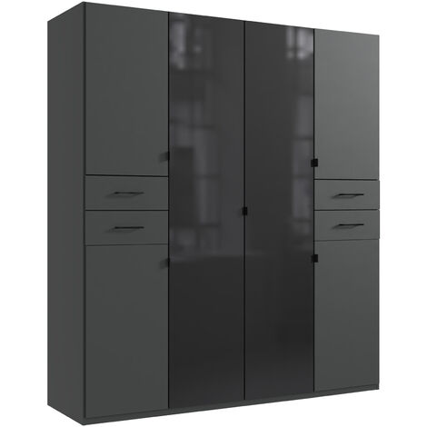 Armoire, placard coloris Graphite et verre noir - Longueur 180 x Hauteur 208 x Profondeur 58 cm