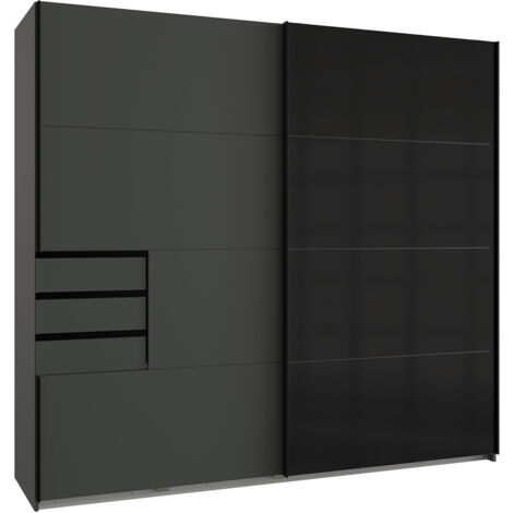 Armoire, placard coloris graphite, noir - Longueur 225 x Hauteur 208 x Profondeur 64 cm