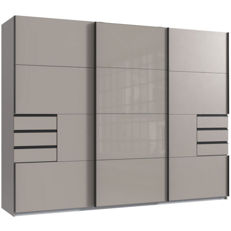 Armoire, placard coloris Gris et verre coloris gris, graphite - Longueur 270 x Hauteur 208 x Profondeur 64 cm