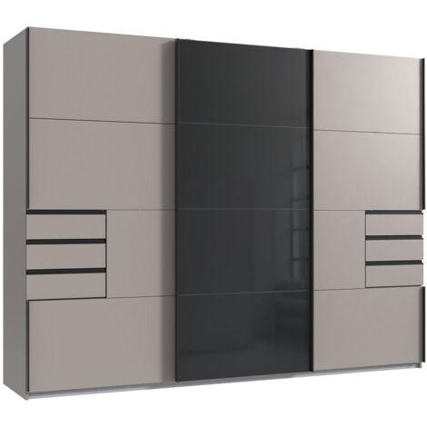 Armoire, placard coloris Gris et verre coloris noir, rechampis graphite - Longueur 270 x Hauteur 208 x Profondeur 64 cm
