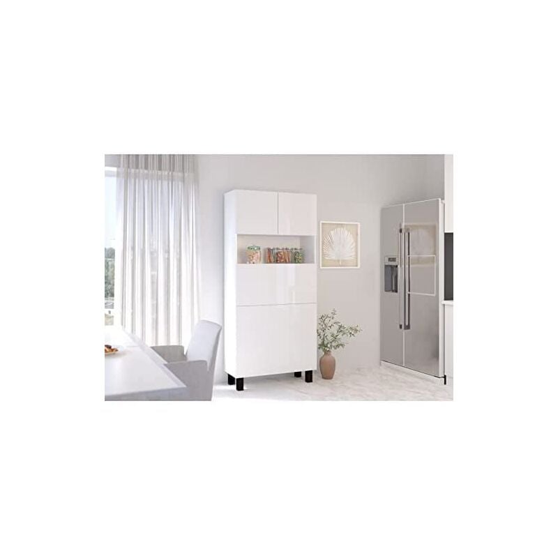Bb-loisir - Armoire Placard Convertible en bureau et table Home office 175x80x32cm « Homi-Blanc mat/blanc brillant »