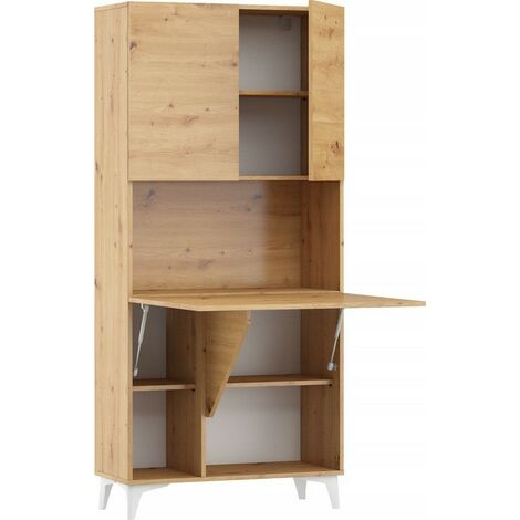 Armoire Placard Convertible en bureau et table Home office 175x80x36cm « Meggie-Chêne Artisan»
