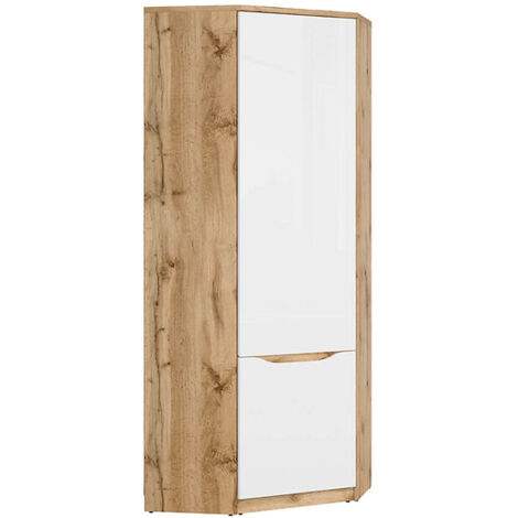 Armoire Placard d'angle 1 porte coloris Chêne wotan/Blanc brillant - Longueur 78 x Profondeur 78 x Hauteur 198cm