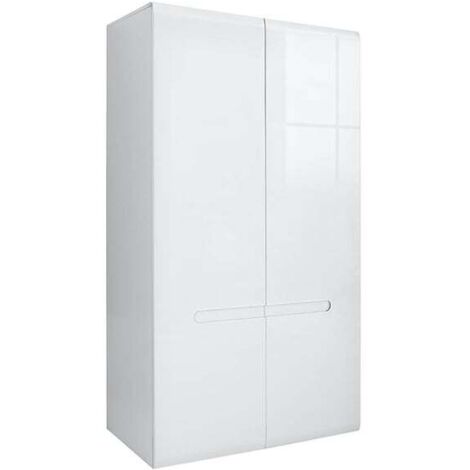 Armoire Placard de rangement à 2 portes ,coloris Blanc/Blanc haute brillance - Longueur 105 x Profondeur 57 x Hauteur 193 cm
