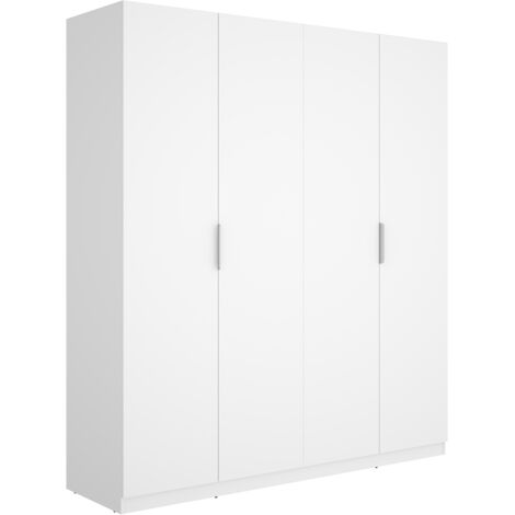 Armoire placard de rangement à 4 portes battantes, coloris blanc - Hauteur 203,5 x Longueur 182,1 x Profondeur 51,4 cm