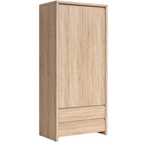 Armoire placard de rangement à deux portes avec 2 tiroirs, coloris chêne Sonoma - Longueur 90 x Hauteur 200,5 x Profondeur 55,5 cm