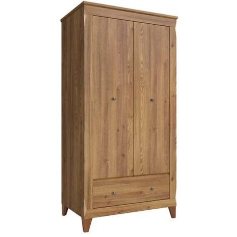 Armoire Placard de rangement à deux portes avec tiroir soft-close coloris Mélèze doré - Longueur 102 x Profondeur 63 x Hauteur 202 cm