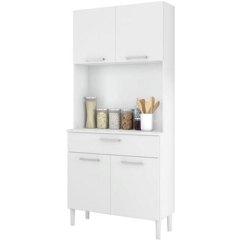 Armoire, placard de rangement avec 1 tiroir et 4 portes coloris blanc - longueur 80 x profondeur 36 x hauteur 180 cm
