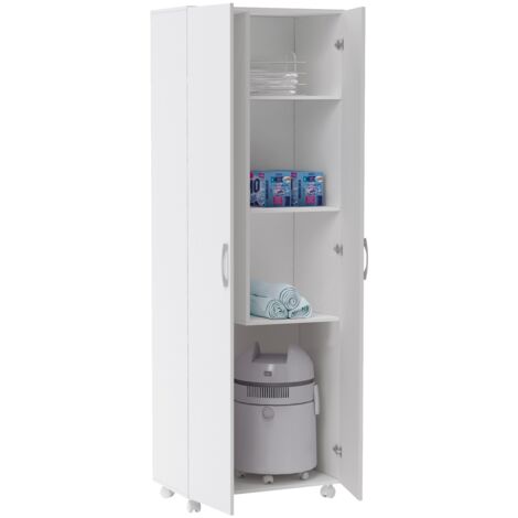 Armoire, placard de rangement avec 2 portes coloris blanc  - longueur 72 x profondeur 41 x hauteur 183 cm