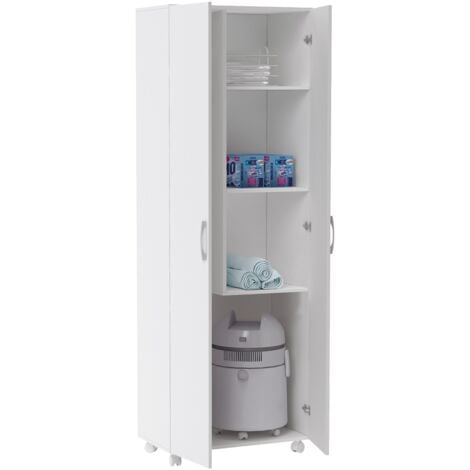 Armoire, placard de rangement avec 2 portes coloris blanc  - longueur 72 x profondeur 41 x hauteur 187 cm