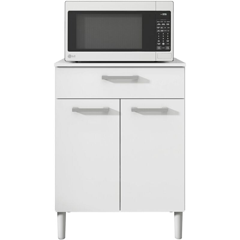 Pegane - Armoire, placard de rangement avec 2 portes et 1 tiroir coloris blanc - longueur 61 x profondeur 39 x hauteur 84 cm