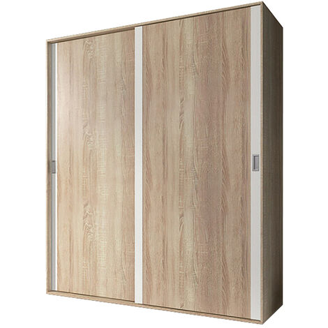 Armoire, placard garde-robe 2 portes coloris chêne cambrian, blanc - Longueur 180 x Profondeur 55 x Hauteur 208 cm -PEGANE-