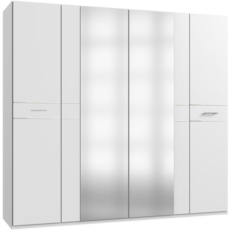 Armoire Placard, meuble de rangement avec 2 miroirs coloris Blanc + verre chrome - Longueur 225 x Hauteur 208 x Profondeur 58 cm
