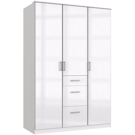 Armoire placard, meuble de rangement coloris blanc cassé, blanc - Longueur 135 x Hauteur 199 x Profondeur 58 cm
