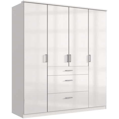 Armoire placard, meuble de rangement coloris blanc cassé, blanc - Longueur 179 x Hauteur 199 x Profondeur 58 cm
