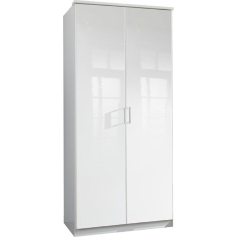 Armoire placard, meuble de rangement coloris blanc cassé, blanc -Longueur 91 x Hauteur 199 x Profondeur 58 cm