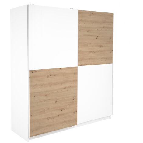Armoire placard / meuble de rangement coloris chêne Albar /blanc - Hauteur 200 x Longueur 180 x Profondeur 60 cm
