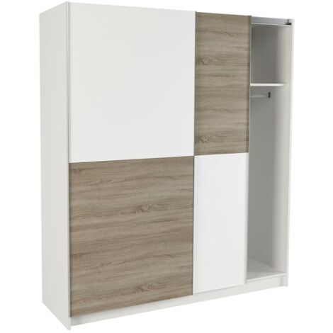 Armoire placard / meuble de rangement coloris chêne cortez, blanc - Hauteur 200 x Longueur 180 x Profondeur 60 cm