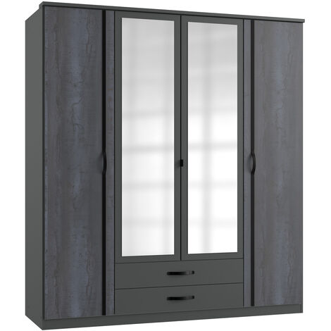 Armoire placard, meuble de rangement coloris Graphite, rechampis noir - Longueur 179 x Hauteur 199 x Profondeur 58 cm -PEGANE-