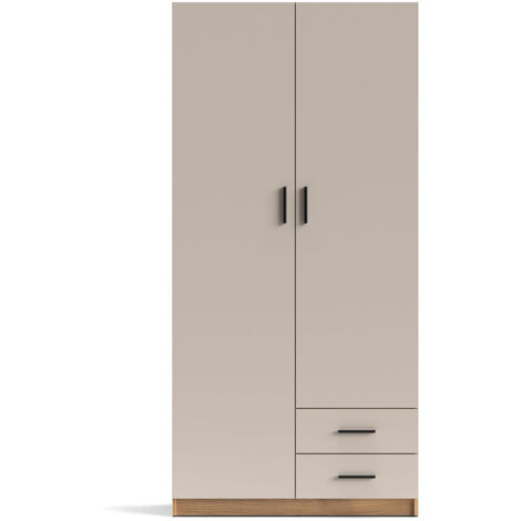Armoire Placard meuble multifonctionel avec 2 portes et 2 tiroirs, coloris Beige/chêne Mauvella - Longueur 37 x Hauteur 180 x Profondeur 34,4 cm
