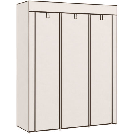 Armoire pliable en tissu, penderie portable avec 8 étagères et 2 tringles pour chambre, 125 x 43 x 162,5 cm, crème