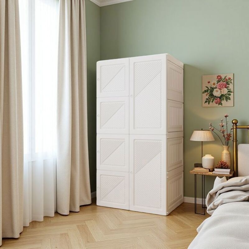 Armoire Pliante - 136x69x50cm - Porte Magnétique - 5 Étagères Ajustables - Gain de Place Blanc Moderne