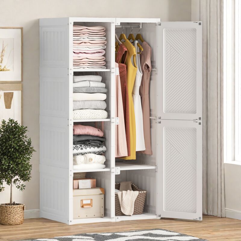 Armoire pliante portative avec 6 portes et étagères, Armoires penderie portable avec Barre de Suspension,casier, fermeture magnétique, armoire