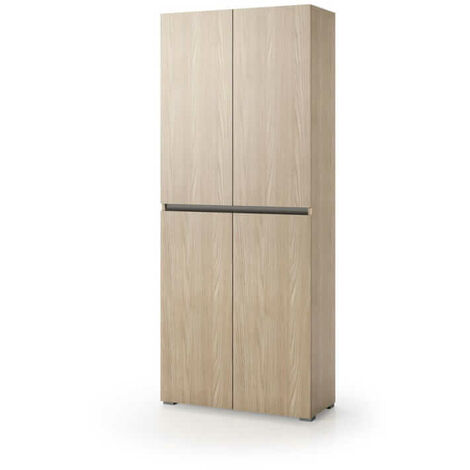 Armoire polyvalente à 4 portes, poignée à rainure, 7 tablettes réglables en orme