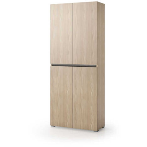 Armoire polyvalente à 4 portes, poignée à rainure, 7 tablettes réglables en orme