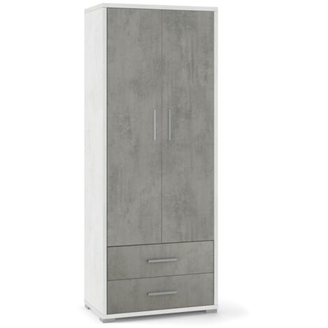 Armoire polyvalente à deux portes et deux tiroirs Ciment Blanc 71x41x h182 cm