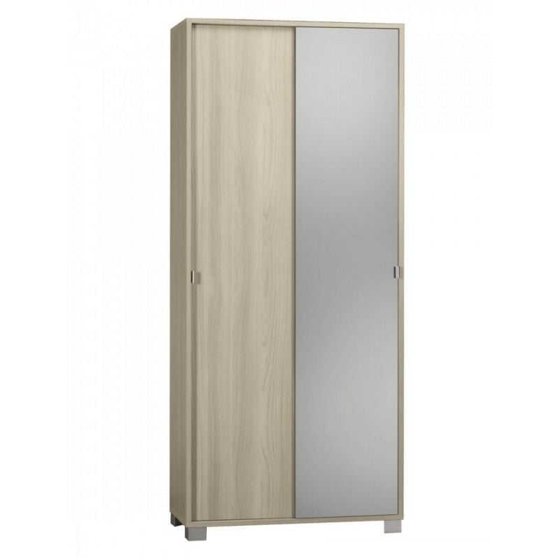 Sarmog - Armoire polyvalente à deux portes coulissantes avec miroir Light Elm 82x41x h190 cm