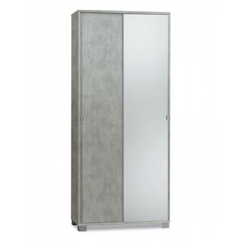Sarmog - Armoire polyvalente à deux portes coulissantes avec miroir Beton Cemento 82x41x h190 cm