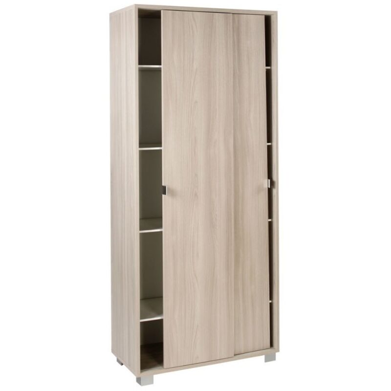 Sarmog - Armoire polyvalente à deux portes coulissantes et étagères en orme clair 82x41x h190 cm