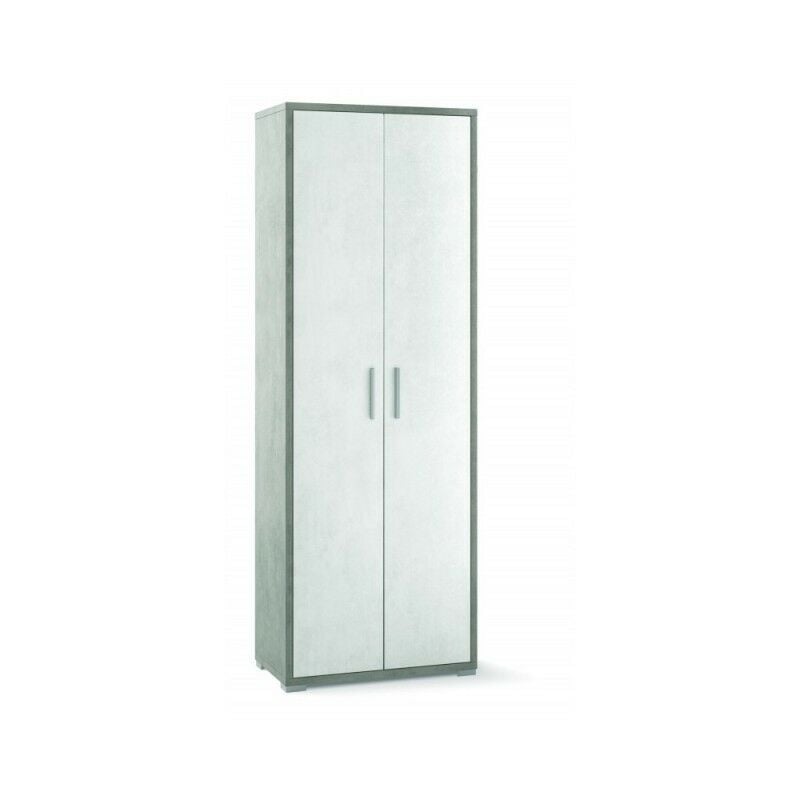 Sarmog - Armoire haute polyvalente à deux portes Ciment Blanc 71x41x h199 cm