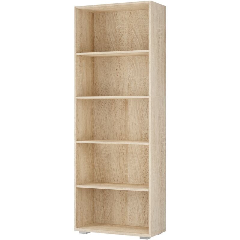 Casaria® Étagère bibliothèque Vela en mdf Meuble de rangement avec ou sans portes pour salon bureau chambre 5 compartiments chêne