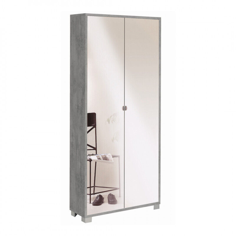 Armoire polyvalente mince avec deux portes en miroir et huit étagères Beton Cemento 83x29x h190 cm