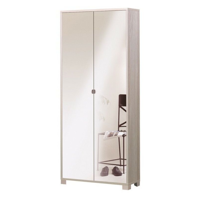 Armoire polyvalente mince avec deux portes en miroir huit étagères Light Elm 83x29x h190 cm