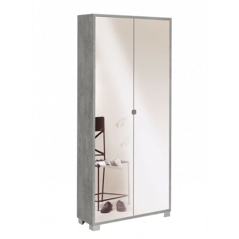 Armoire polyvalente mince avec deux portes en miroir et huit étagères Beton Cemento 83x29x h190 cm
