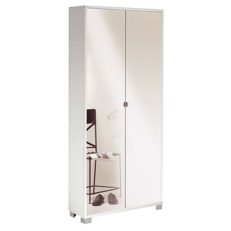 Armoire polyvalente mince avec deux portes en miroir et huit étagères en Ash White 83x29x h190 cm