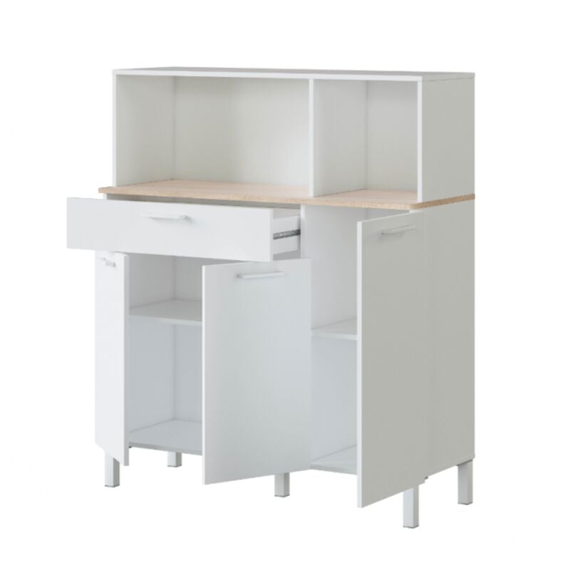 Meuble de cuisine 108x40x126 cm blanc mat et chêne canadien avec trois portes et un tiroir - Fanaro