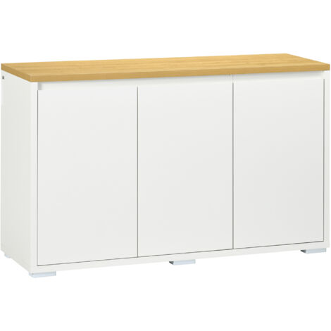 Armoire polyvalente, placards 2 niveaux, étagère, 120x37x75cm, blanc/bois